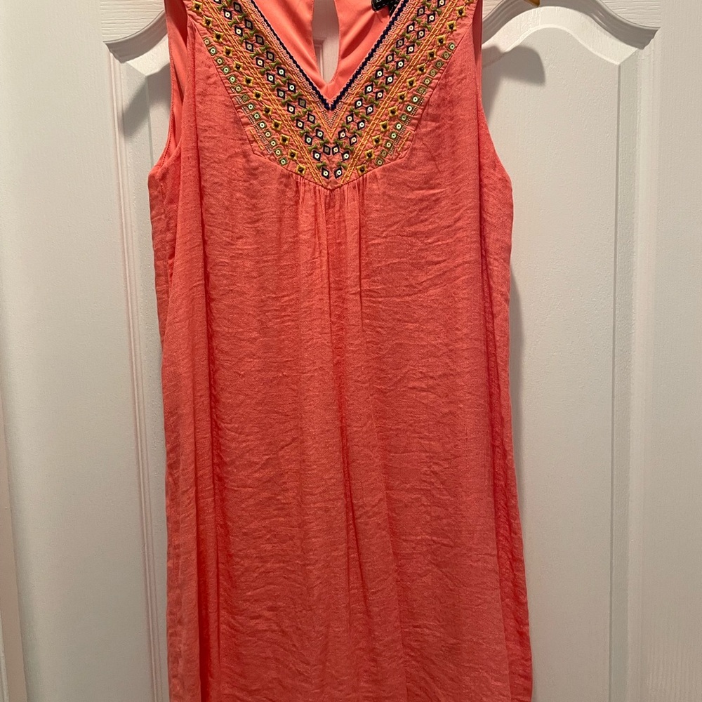 Boho Embroidered Coral Sleeveless Top